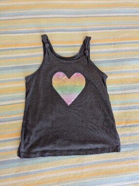 🛍️ BUNDLE ONLY • Girls Cat and Jack gray heart sequin tank top size Small 6/6x